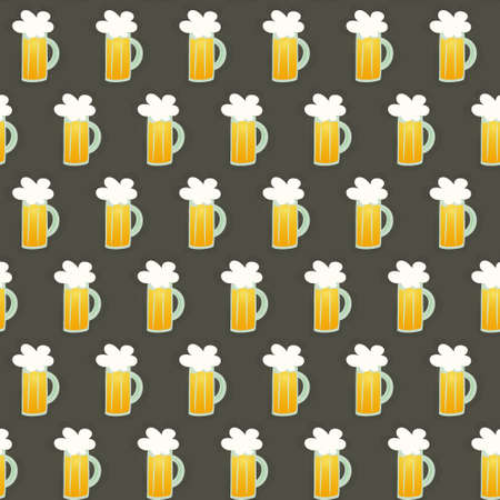 Illustration of Seamless pattern glass beer mug on a brownのイラスト素材