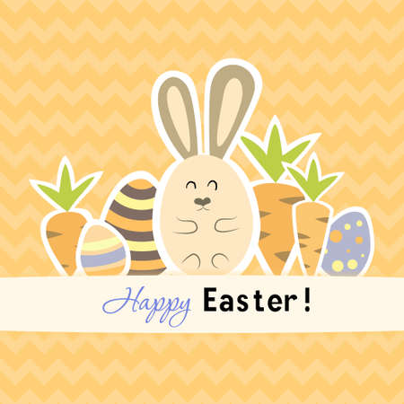 Illustration of Easter orange card with carrots and rabbitのイラスト素材
