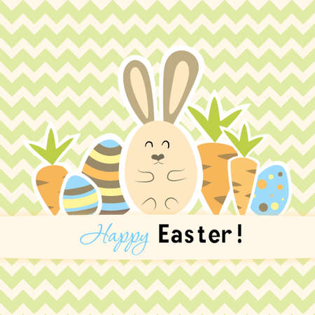 Illustration of Easter green card with carrots and rabbitのイラスト素材