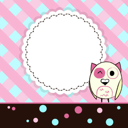 Illustration of Template blue and pink greeting card with owlのイラスト素材