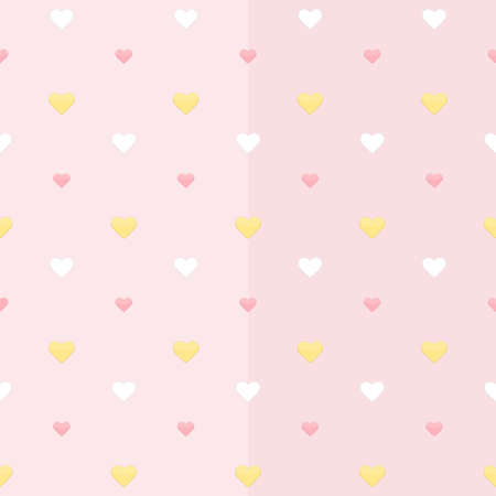 Illustration of Seamless pattern with white yellow and pink hearts on a pinkのイラスト素材