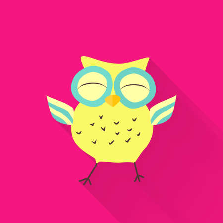 Illustration of Yellow flat owl over pinkのイラスト素材