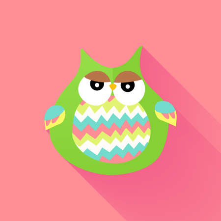 Illustration of Green flat owl over pinkのイラスト素材
