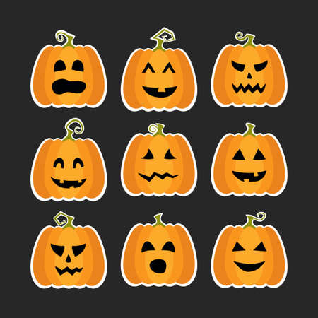 Illustration of Halloween pumpkins flat stikers setのイラスト素材