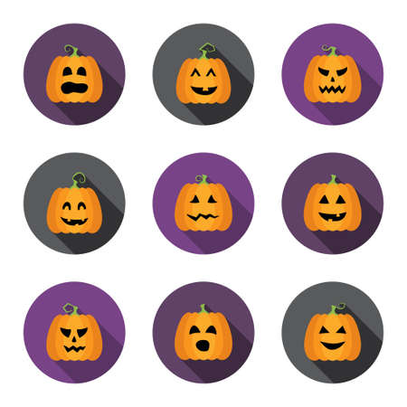 Illustration of Halloween pumpkins flat circle icons setのイラスト素材