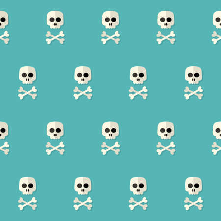 Illustration of Seamless Halloween Skull Pattern with Bones over blueのイラスト素材