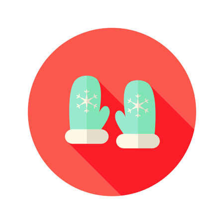 Illustration of Christmas Mint Santa Claus Gloves with Snowflakes Flat Iconのイラスト素材