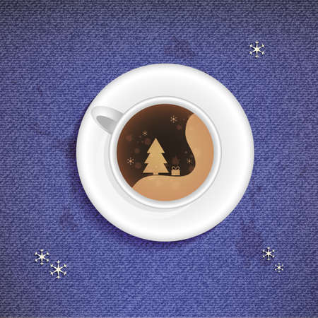 Illustration of Christmas Cup of coffee on a jeans backgroundのイラスト素材