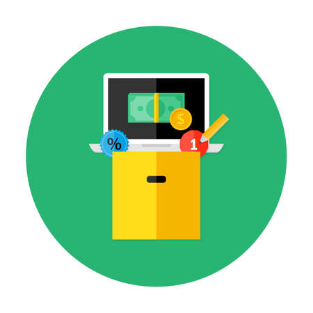 Illustration of Box with Money Laptop and Discountのイラスト素材