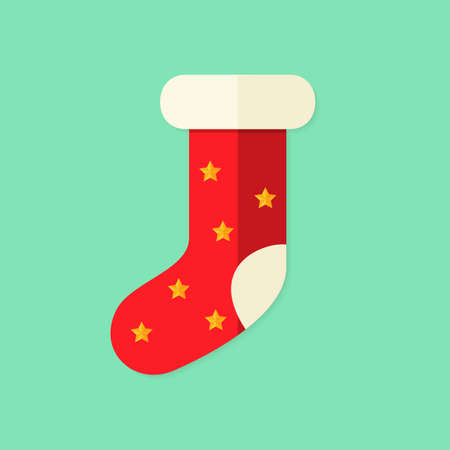 Illustration of Christmas Present Sock with Stars Flat Iconのイラスト素材