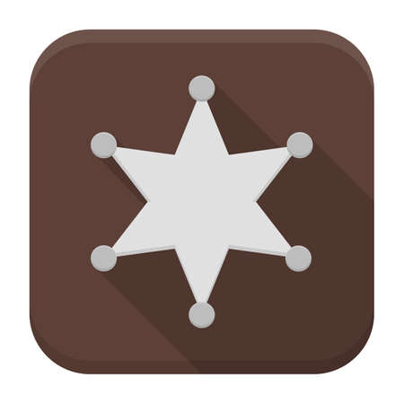 Vector illustration of metal sheriff star. Flat app square icon with long shadow.のイラスト素材