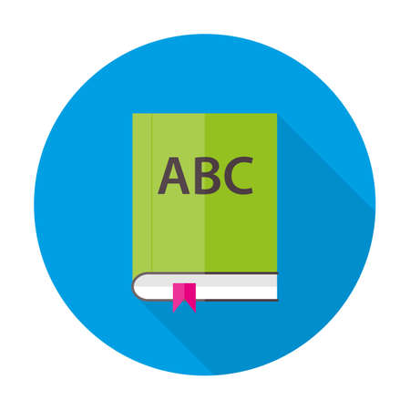 Flat style vector circular icon with long shadow. English ABC book flat circle iconのイラスト素材