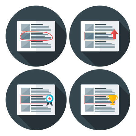 Ad flat circle icons with long shadow. Flat stylized icons set with long shadowのイラスト素材