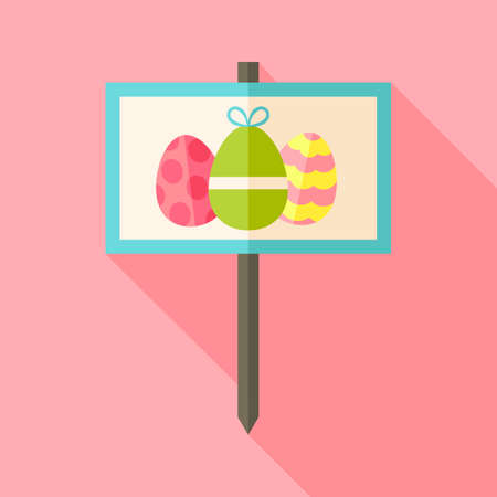 Gardening sign with Easter eggs. Flat stylized illustration with shadowのイラスト素材