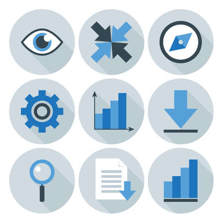 Blue and Grey Business Flat Circle Icons. Flat stylized icons with long shadowsのイラスト素材