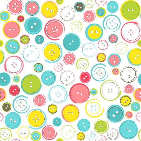 Seamless Pattern with Decorative Sewing Buttons over White. Vector illustrationのイラスト素材