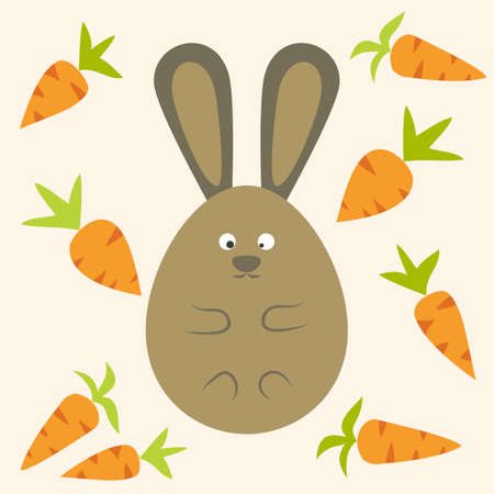 Strange Bunny Flat Stylized Egg Shaped with carrots. Vector illustrationのイラスト素材
