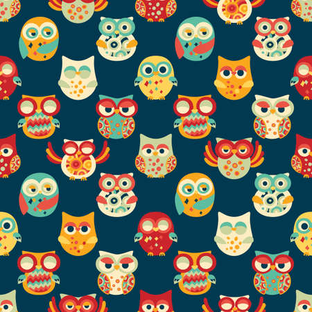 Seamless Pattern with Owls. Vector Backgroundのイラスト素材