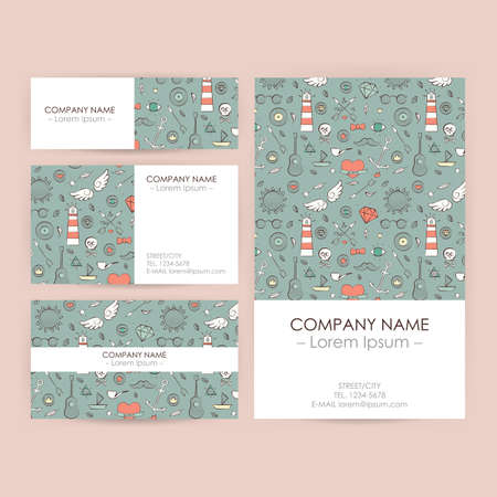 Vector Business Set Template with Vintage Hand Drawn Hipster Illustrations. Flyer, Banner and Business Card Designのイラスト素材