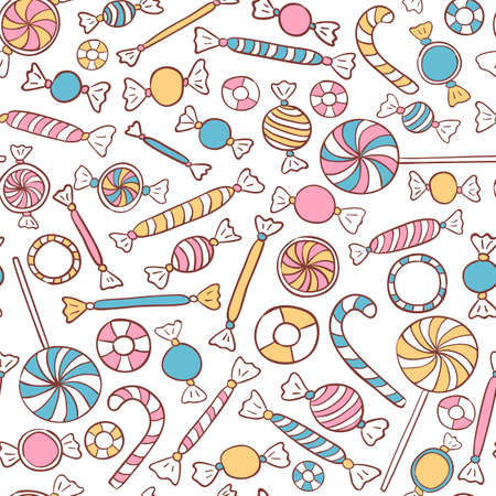 Candies Seamless Pattern Hand Drawn. Sweets Vector Backgroundのイラスト素材