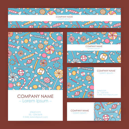 Vector Business Set Template with Hand Drawn Sweets. Flyer, Banner and Business Card Designのイラスト素材