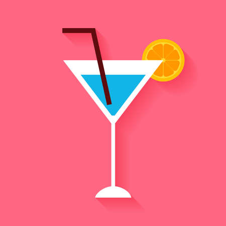 Flat Cocktail with Orange Slice and Tubule.のイラスト素材
