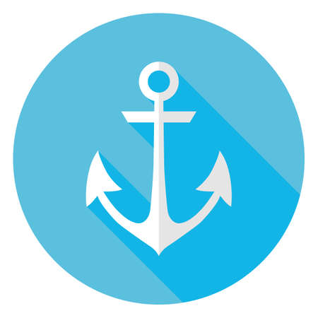 Flat Marine Anchor Circle Icon with Long Shadow. のイラスト素材