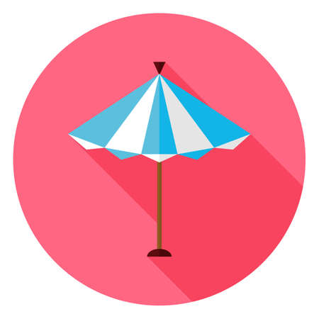 Flat Summer Sun Parasol Circle Icon with Long Shadow. のイラスト素材