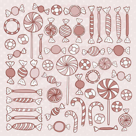 Sketch Candies Sweets Hand Drawn Objects Set. のイラスト素材