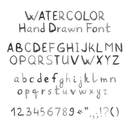 Dark Grey Watercolor Hand Drawn Font. Vector Illustration of Type Font Typography Elementsのイラスト素材