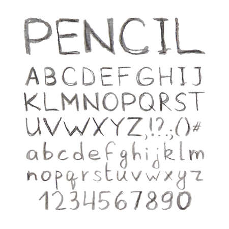 Pencil Hand Drawn Font. Vector Illustration of Type Font Typography Elementsのイラスト素材