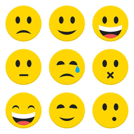 Character Emotions Happy and Sad Vector Icons Set Isolated over White. Flat Set Icons Isolated Vector Illustrationのイラスト素材