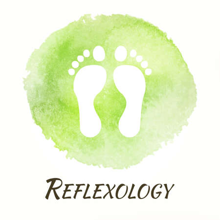 Reflexology Vector Watercolor Concept. Footprint. Isolated Vector Watercolor Hand Drawn Paint Design Element. Colorful background for business design. Advertisement and presentation background.のイラスト素材