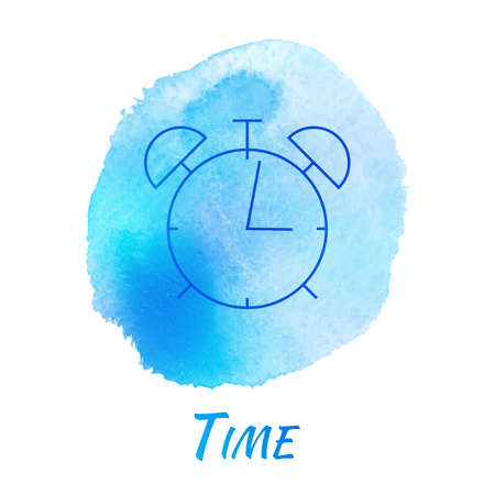 Alarm Clock Time Vector Watercolor Concept. Business Office Time Object. School and Education. Isolated Vector Watercolor Hand Drawn Paint Design Element. Colorful background for business design. Advertisement and presentation background.のイラスト素材
