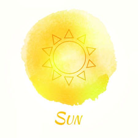 Sun Vector Watercolor Concept. Weather Sunshine. Isolated Vector Watercolor Hand Drawn Paint Design Element. Colorful background for business design. Advertisement and presentation background.のイラスト素材