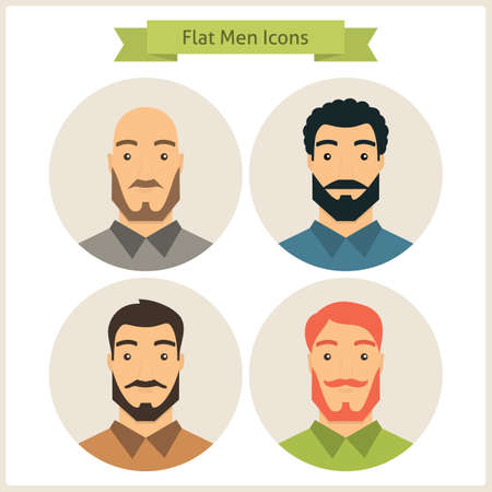 Set of Men Characters. Set of Men Avatars. Vector Illustration. Flat Circle Icons. Men Characters for web. Hipster Fashion Beardの写真素材