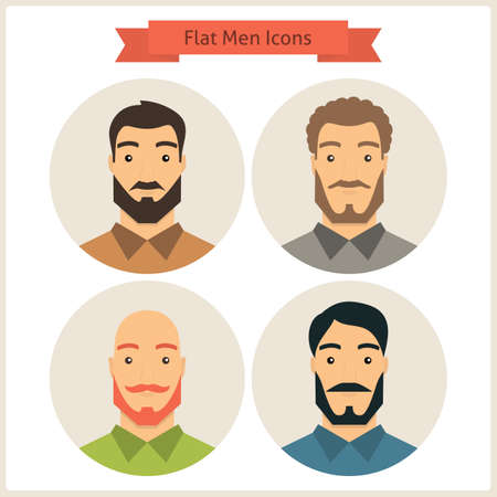 Set of Men Avatars. Set of Men Characters. Vector Illustration. Flat Circle Icons. Men Characters for web. Hipster Fashion Beard. Business Peopleの写真素材