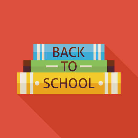 Flat Back to School Books Knowledge Illustration with Shadow. Back to School and Education Vector illustration. Flat Style Colorful Books with long Shadow. Library Interior. Read and Readingのイラスト素材