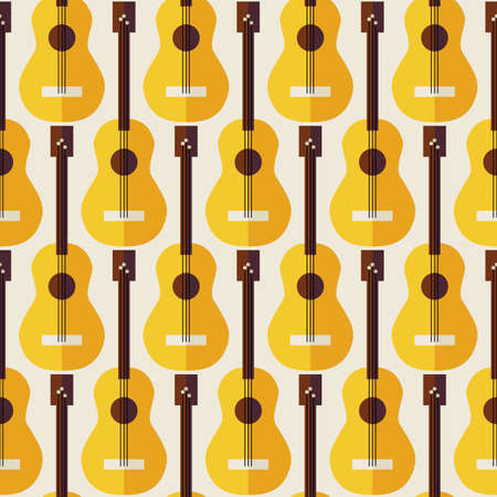 Pattern Music Instrument Guitar. Flat Style Vector Seamless Texture Background. Musical Template. Arts and Entertainment. String Guitar. Acoustic guitarのイラスト素材