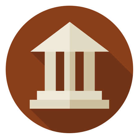 Flat Design School Building. Back to School and Education Vector illustration. Flat Style Colorful School Circle Icon with long Shadow. Learning and Studying.のイラスト素材
