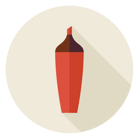 Flat Highlighter Marker Circle Icon with Long Shadow. Back to School and Education Vector illustration. Office Supply and Writing Tool Object.のイラスト素材