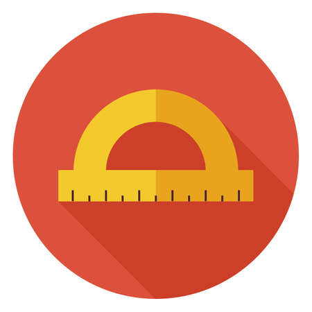 Flat Office Measure Instrument Protractor Circle Icon with Long Shadow. Back to School and Education Vector illustration. Office Supply and Drawing Tool Object. Ruler and Scaleのイラスト素材