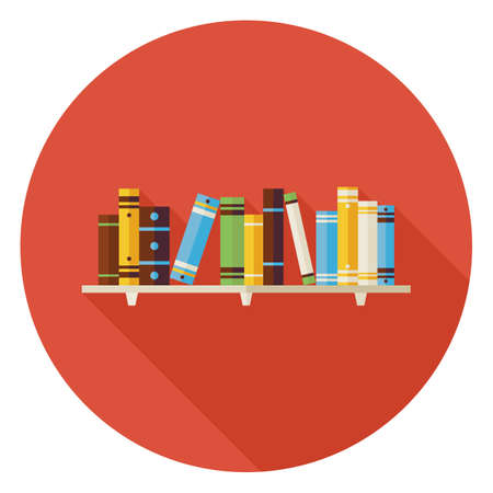 Flat Education Reading Books with Bookshelf Icon with Long Shadow. Wisdom and Knowledge Vector illustration. Book Object in Interior.のイラスト素材