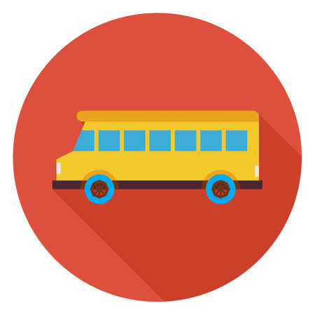 Flat Transportation School Bus Circle Icon with Long Shadow. Back to School Vector illustration. Vehicle Truck Car Object. Traffic and Transportのイラスト素材