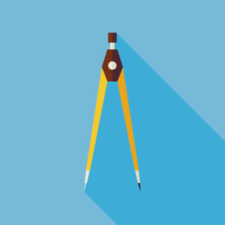 Flat Office Measurement Instrument Compasses Illustration with long Shadow. Office Instrument. Back to School and Education Vector Illustration. Office Supply and Drawing Tool Object.のイラスト素材