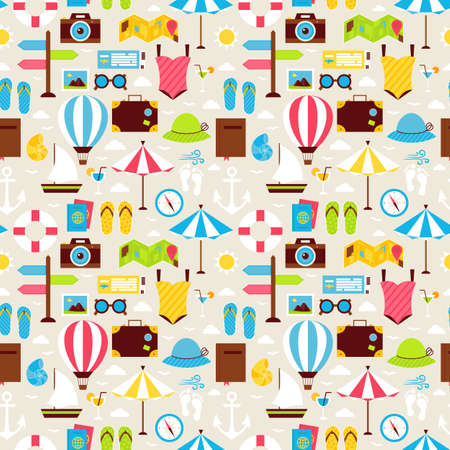 Flat Summer Beach Vacation Holiday Seamless Pattern. 