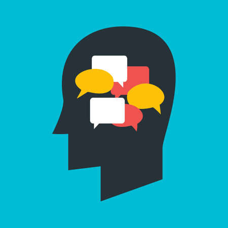 Man with Thoughts in his Head. Flat Stylized Vector Illustrationのイラスト素材