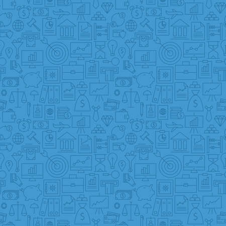 Thin Finance Line Money Banking Seamless Blue Pattern. Vector Business Design and Seamless Background in Trendy Modern Line Style. Thin Outline Artのイラスト素材
