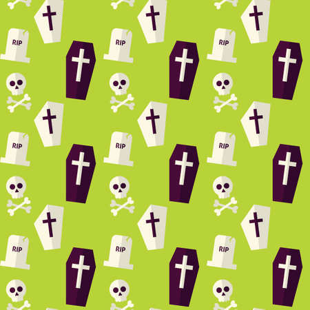 Seamless Death Halloween Pattern. Flat Design Vector Seamless Texture Background. October Magic Holiday Halloween Party Templateのイラスト素材
