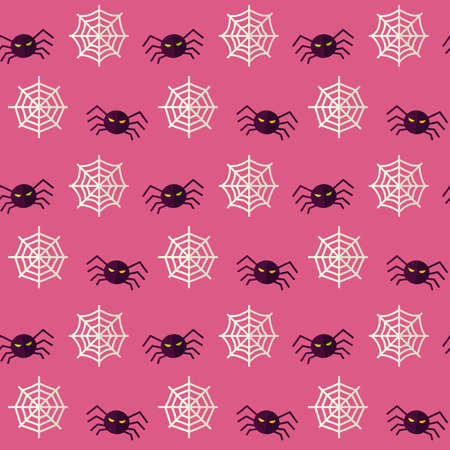 Vector Flat Seamless Scary Spider Halloween Pattern. Flat Design Vector Seamless Texture Background. October Magic Holiday Halloween Party Template. Horror Insectsのイラスト素材
